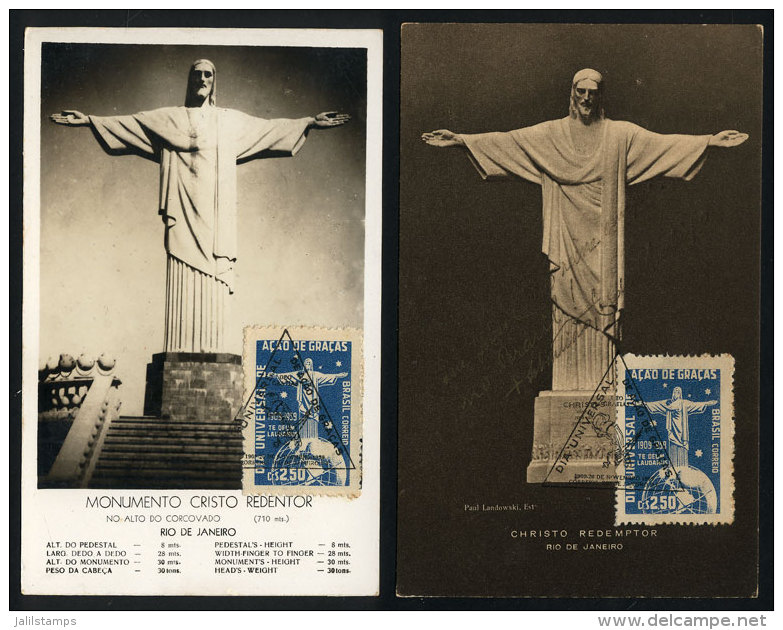 2 Maximum Cards Of 1959: Christ The Redeemer In Rio De Janeiro, VF! - Maximum Cards