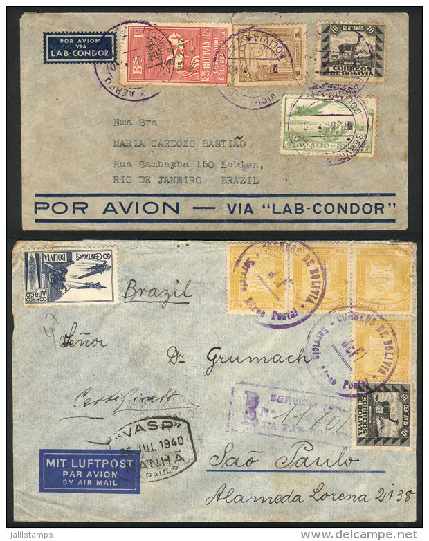 2 Airmail Covers Sent To Brazil In 1940, Nice Postages! - Bolivien