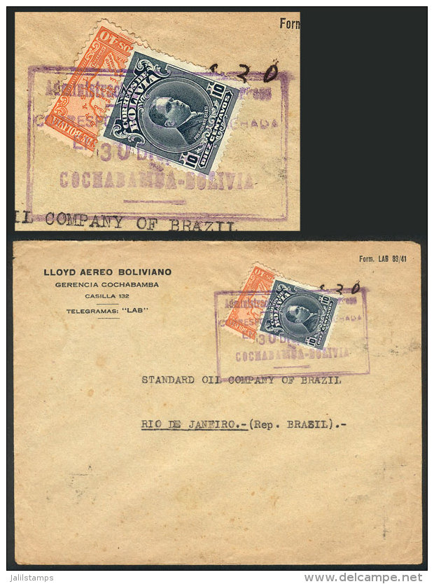 Cover Sent From COCHABAMBA To Rio De Janeiro On 30/DE/1930, Franked With 30c. Including A Bisect Of 40c. Stamp,... - Bolivien