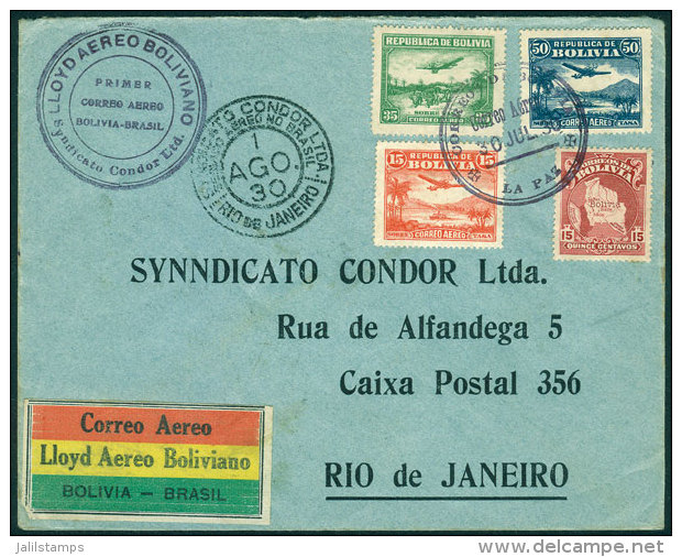 30/JUL/1930: First Airmail Flight La Paz - Rio De Janeiro, Via Syndicato Condor, Cover Of Excellent Quality! - Bolivia