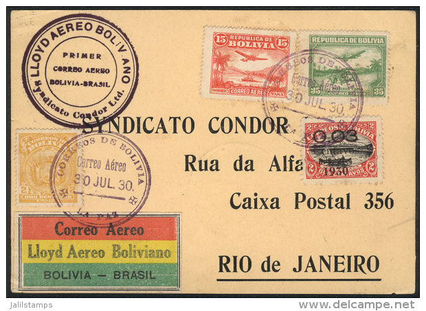 30/JUL/1930: First Airmail Flight La Paz - Rio De Janeiro Via Syndicato Condor, Card Of Excellent Quality! - Bolivia