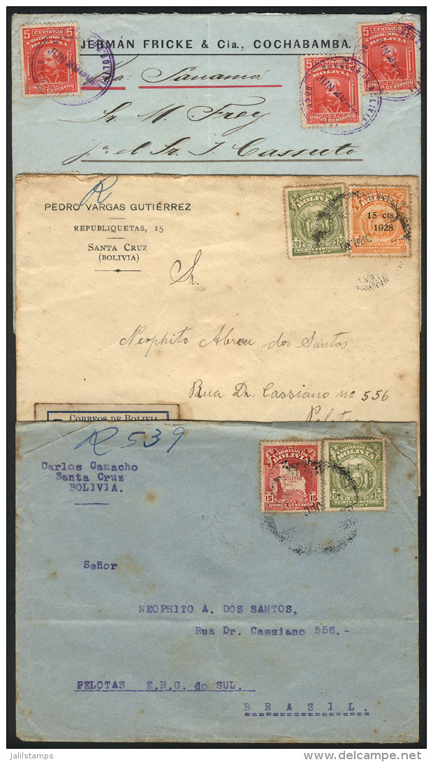 3 Covers Sent Abroad Between 1902 And 1929, Nice Postages! - Bolivien