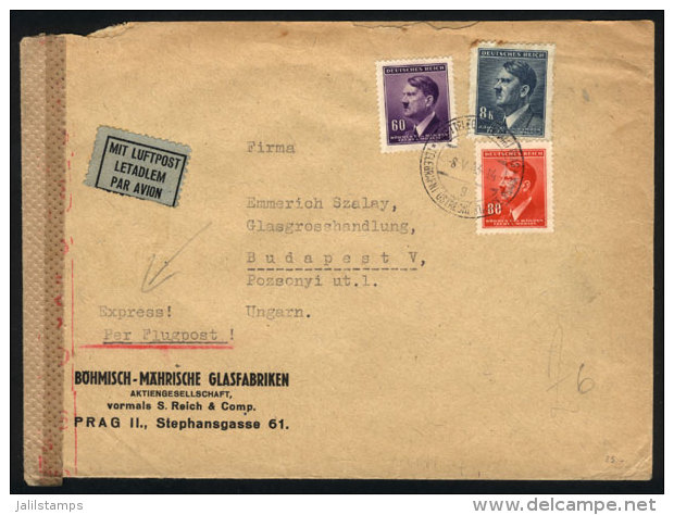 Cover Sent From Praha To Budapest On 8/MAY/1943, Franked With 3 Hitler Stamps Of 8,40K. And Interesting Nazi Censor... - Briefe U. Dokumente