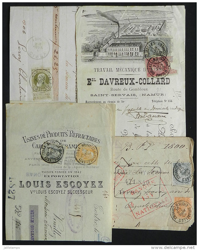 4 Checks Or Receipts Of 1900/1907, All With Postage Stamps Used As REVENUE Stamps, Very Nice! - Stamps