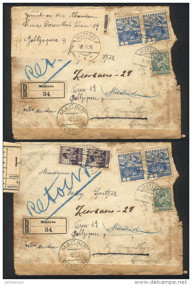 Registered Cover Sent From Mutters To Madrid (Spain) On 2/SE/1936, It Ws Forwarded To TETUAN, Censored, And... - Other & Unclassified