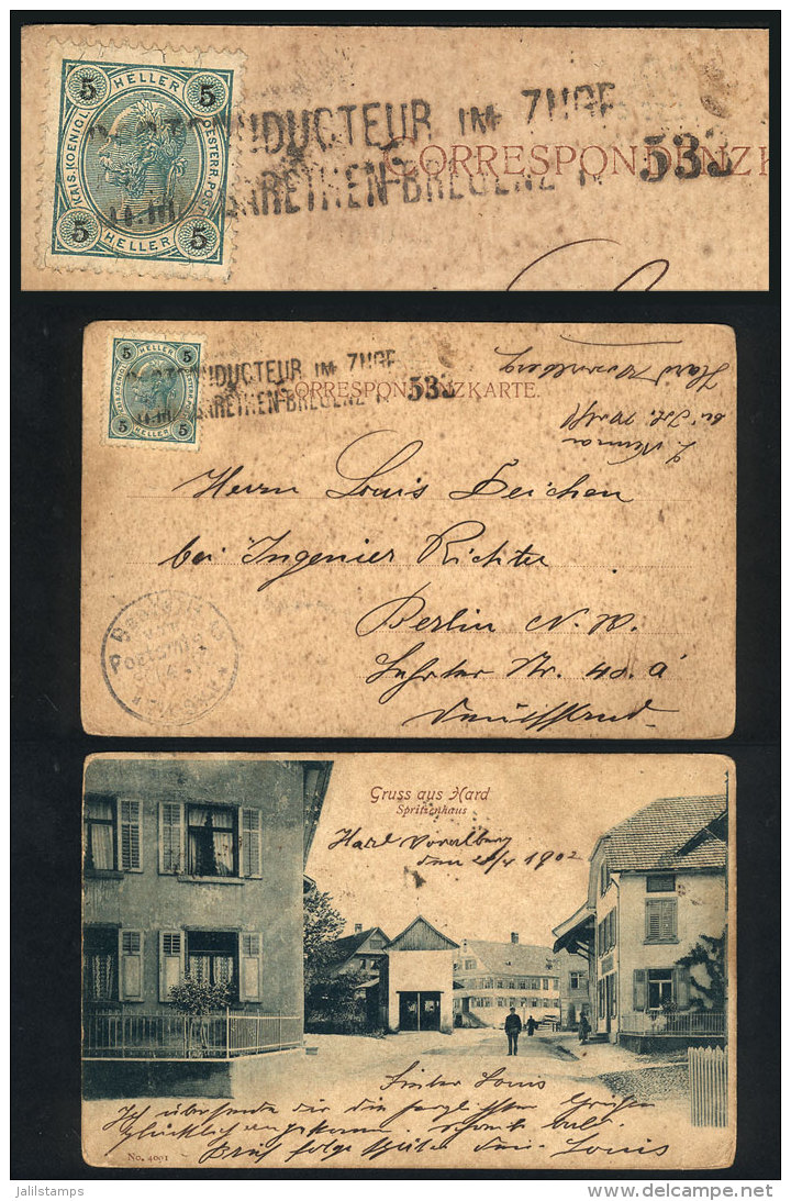 Postcard Sent From Hard To Berlin On 28/AP/1902, Franked With 5h And Very Interesting Cancel, VF! - Covers & Documents