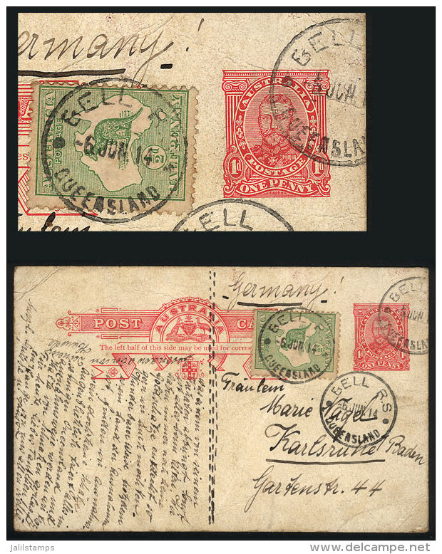 1p. Postal Card + Additional &frac12;p., Sent From Bell To Germany On 6/JUN/1914, Very Nice! - Postal Stationery