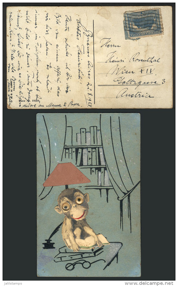 Nice PC (little Monkey With Mobile Eyes) Franked By GJ.624 And Sent From Buenos Aires To Austria On 22/AU/1928, VF! - Covers & Documents