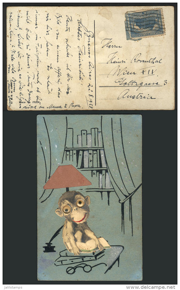 Nice PC (little Monkey With Mobile Eyes) Franked By GJ.624 And Sent From Buenos Aires To Austria On 22/AU/1928, VF! - Lettres & Documents