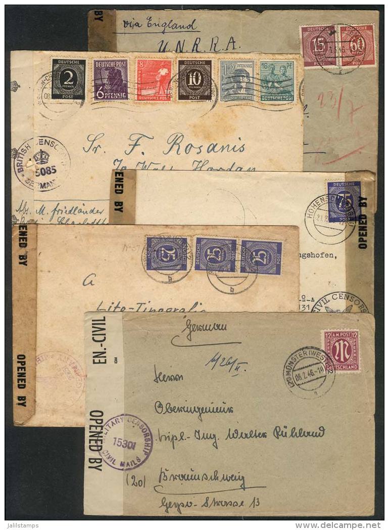 5 Covers Sent To Brazil In 1946 (4, The Other One Used In Germany), With Interesting Postages And Censor Labels,... - Andere & Zonder Classificatie