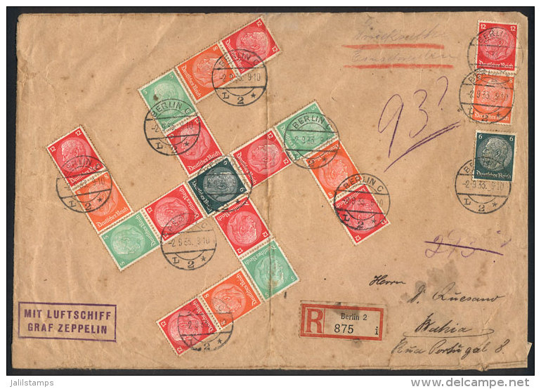 Registered Cover Sent Via ZEPPELIN From Berlin To Bahia (Brazil) On 2/SE/1933, Franked With 1.90Mk. Made Up Of 17... - Briefe U. Dokumente