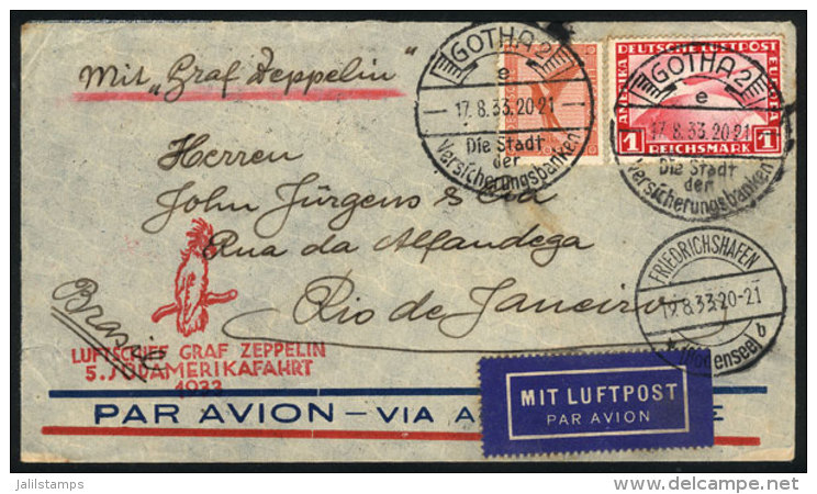 Cover Flown By Zeppelin, Sent From Gotha To Rio De Janeiro On 17/AU/1933, Very Nice! - Lettres & Documents