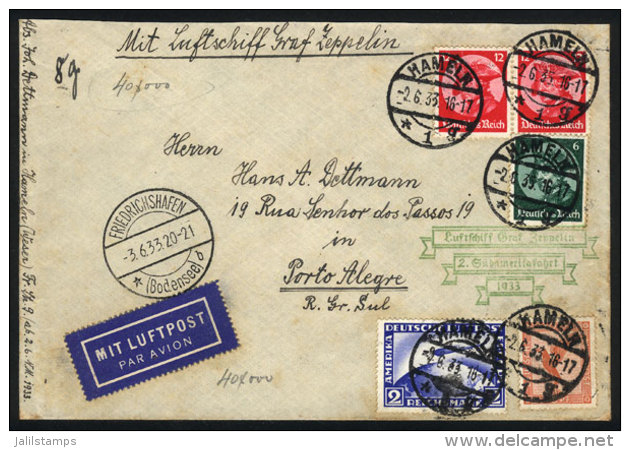 Cover Flown Via ZEPPELIN, From Hameln To Porto Alegre (Brazil) On 2/JUN/1933, Franked By Sc.C36 + Other Values... - Lettres & Documents