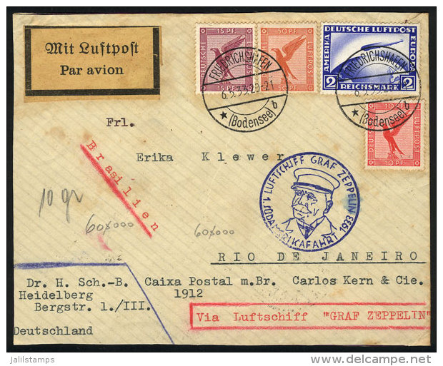 Cover Flown Via ZEPPELIN, From Friedrichshafen To Rio De Janeiro (Brazil) On 6/MAY/1933, Franked By Sc.C36 + Other... - Lettres & Documents