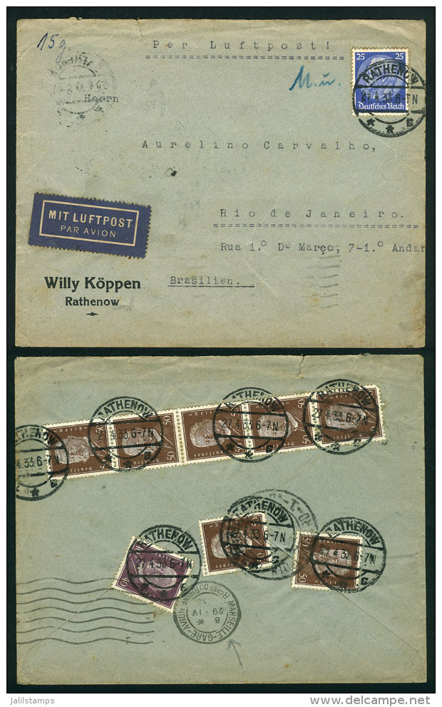 Airmail Cover Sent From Rathenow To Rio De Janeiro On 27/AP/1933 Franked With 4.15Mk., Interesting! - Briefe U. Dokumente