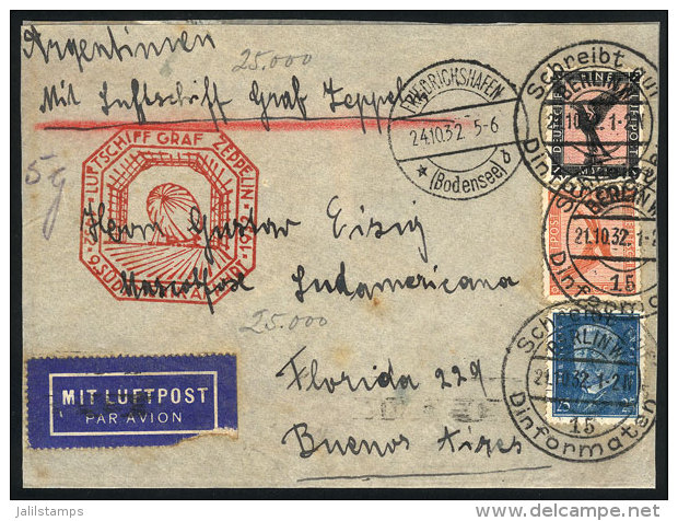 Cover Flown Via ZEPPELIN, From Berlin To Buenos Aires On 24/OC/1932, Franked With 1.75Mk., With Friedrichshafen... - Briefe U. Dokumente