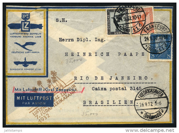 Cover Flown Via ZEPPELIN, From Frankfurt To Rio De Janeiro On 26/SE/1932, Franked With 2.75Mk., With... - Lettres & Documents