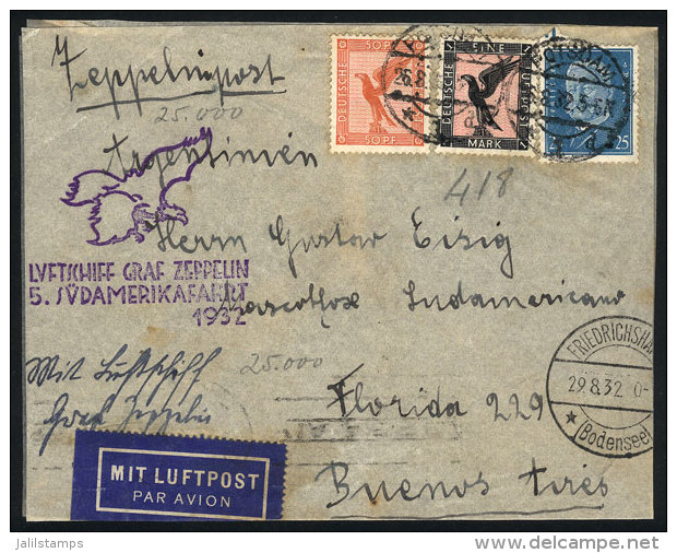 Cover Sent Via ZEPPELIN From Postdam To Buenos Aires (Argentina) On 26/AU/1932, Friedrichshafen Transit Mark,... - Lettres & Documents