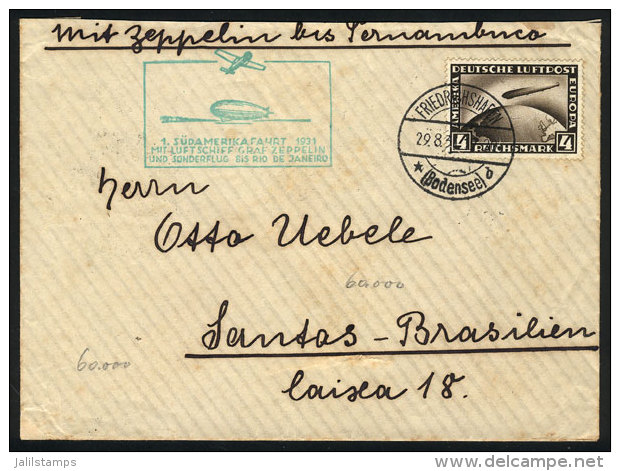 Cover Sent Via ZEPPELIN From Friedrichshafen To Santos (Brazil) On 29/AU/1932, Franked By Sc.C37, With Special... - Lettres & Documents
