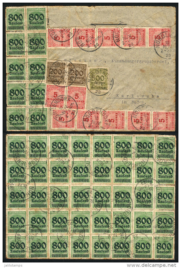 Cover Sent From Nordendorf To Karlsruhe On 10/NO/1923, With Fantastic INFLATION Postage Of 1,000,000,000Mk., Minor... - Other & Unclassified