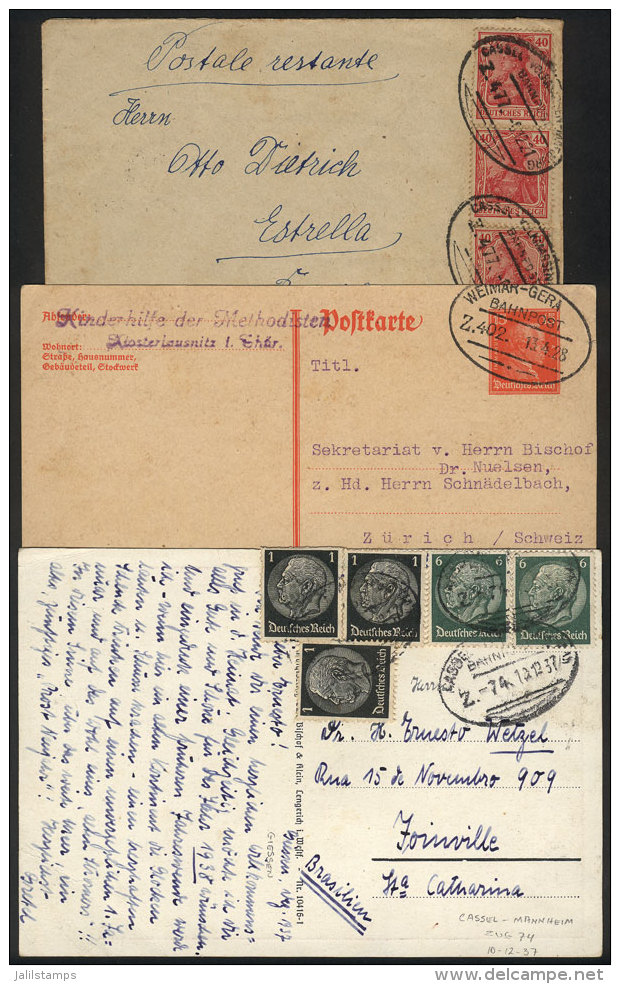 4 Covers Or Cards Used Between 1921 And 1937, With RAILWAY PO Cancels, Very Nice! - Other & Unclassified