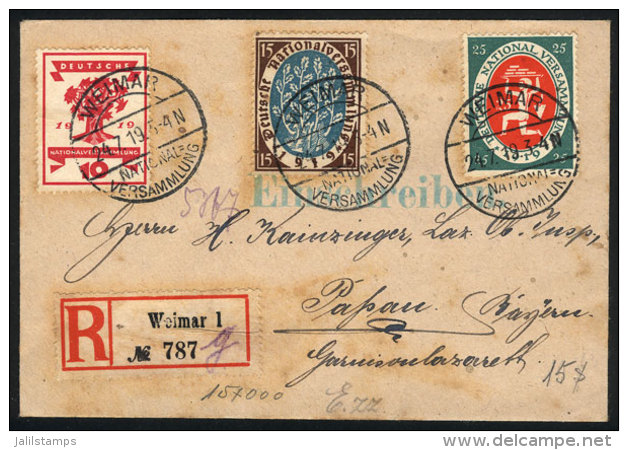 Registered Cover Sent From Weimar To Papau On 24/JUL/1919, Nice Postage And Special "National Versamlung" Postmark. - Briefe U. Dokumente