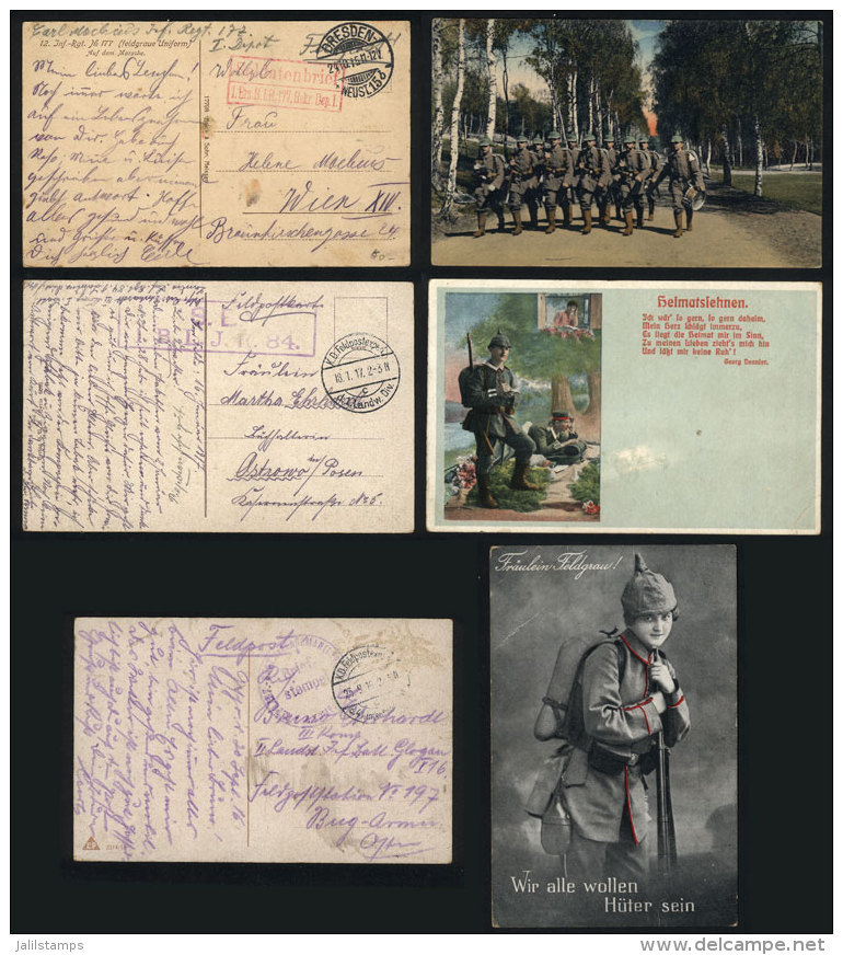 3 Postcards Sent By Soldiers With Military Free Franks, Between 1915 And 1917, Very Nice! - Briefe U. Dokumente