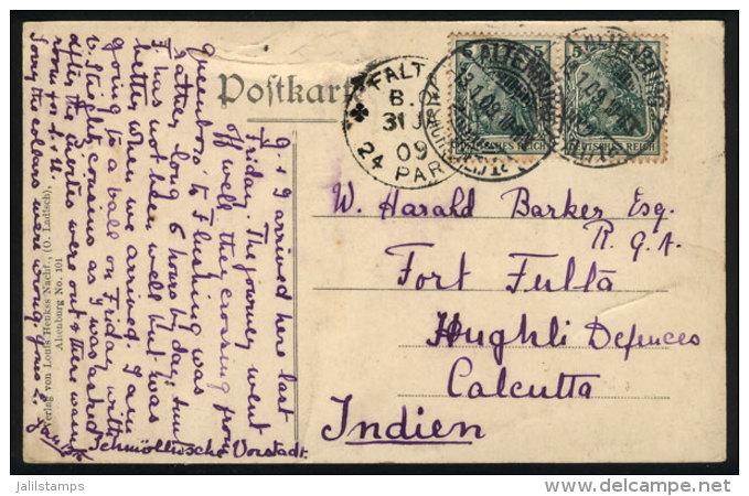 Postcard Sent From Altenburg To FALTA (British India) On 13/JA/1909, With Arrival Mark Of 31/JA (only After 18... - Lettres & Documents