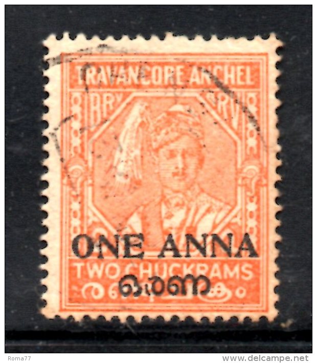 T214 - India TRAVANCORE , Gibbons N. 4c Dent 13 1/2 . Usato - Travancore