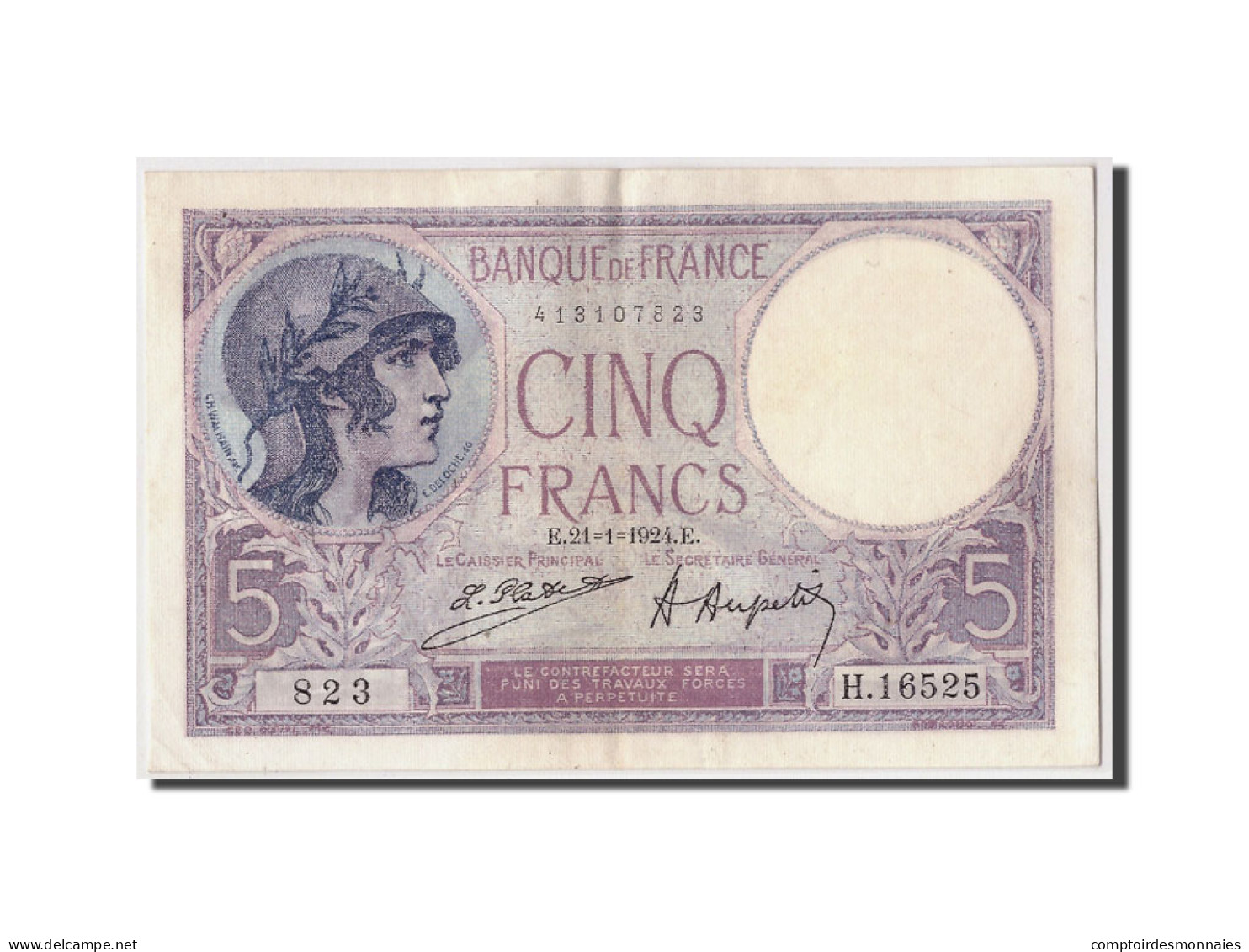 Billet, France, 5 Francs, 5 F 1917-1940 ''Violet'', 1924, 1924-01-21, SUP - 5 F 1917-1940 ''Violet''