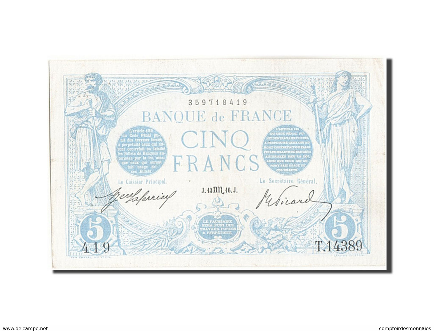 Billet, France, 5 Francs, 5 F 1912-1917 ''Bleu'', 1916, 1916-10-13, SUP - 5 F 1912-1917 ''Bleu''