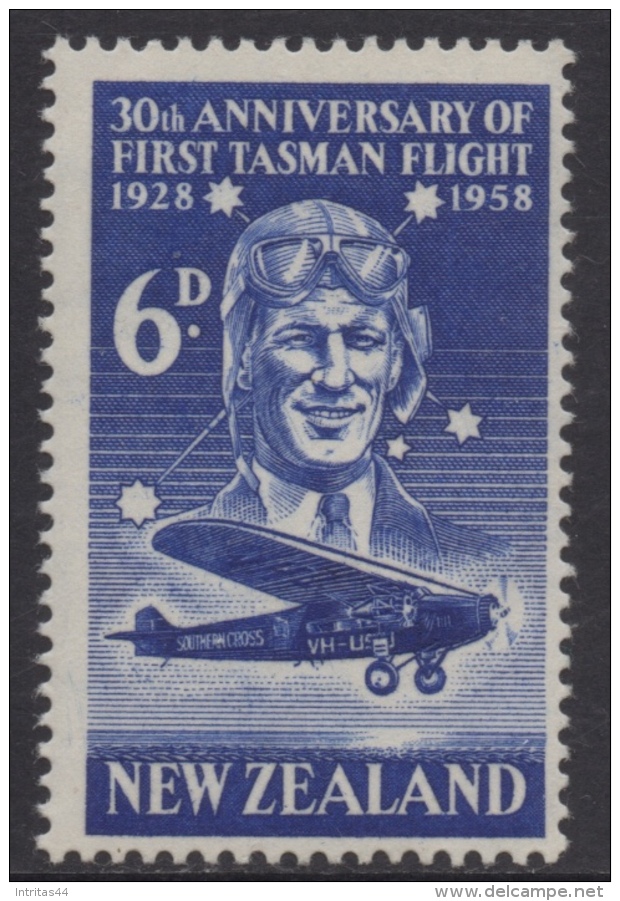 NEW ZEALAND 1958 KINGFORD-SMITH "6d AEROPLANE" STAMP MNH - Unused Stamps