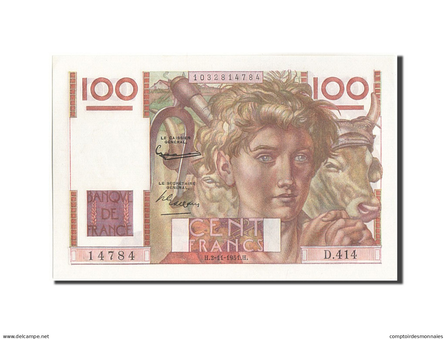 Billet, France, 100 Francs, 100 F 1945-1954 ''Jeune Paysan'', 1951, 1951-11-02 - 100 F 1945-1954 ''Jeune Paysan''