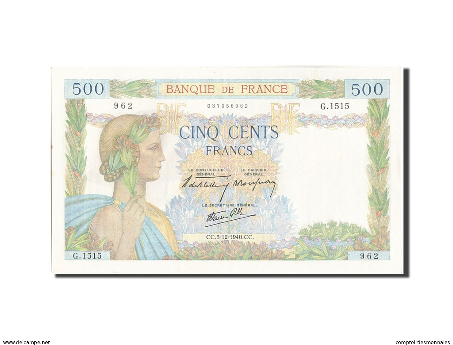 Billet, France, 500 Francs, 500 F 1940-1944 ''La Paix'', 1940, 1940-12-05, SPL - 500 F 1940-1944 ''La Paix''