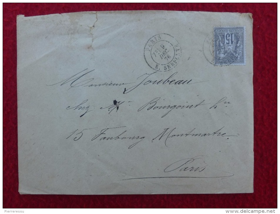 CACHET PARIS SERPENTE SUR TIMBRE TYPE SAGE SEUL SUR LETTRE 1876 - 1849-1876: Periodo Clásico