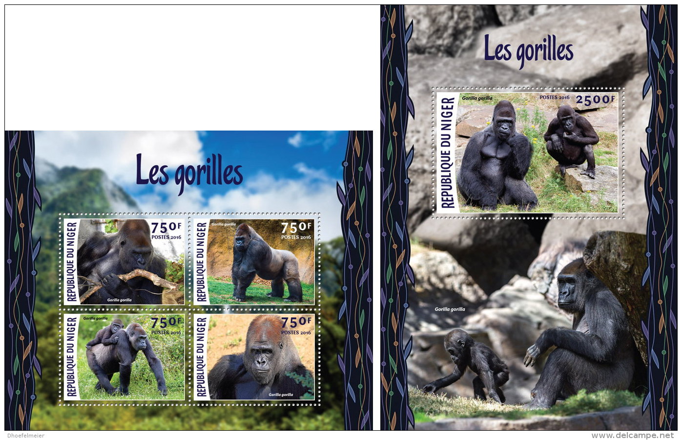 NIGER 2016 ** Gorillas M/S+S/S - OFFICIAL ISSUE - A1622 - Gorilas