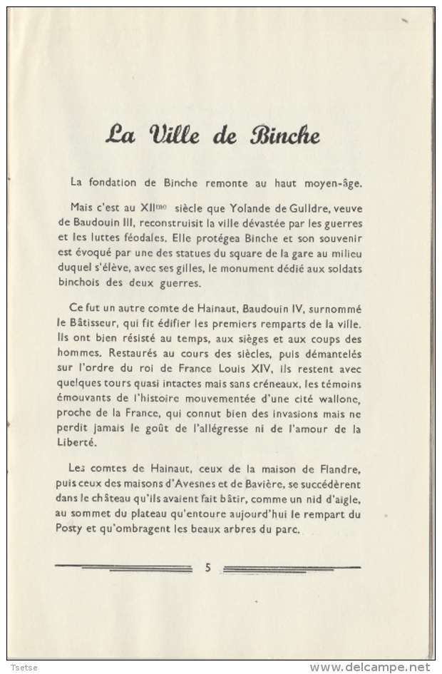 Binche ... Son Histoire ... Son Carnaval - Petit Livre De 13 Pages - Binche