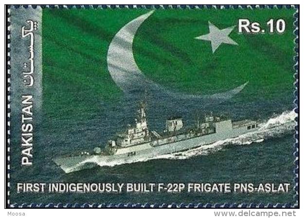 F-22P FRIGATE PNS ASLAT, SHIP, MILITARY, FLAG, R10, MNH 2013 - Pakistan