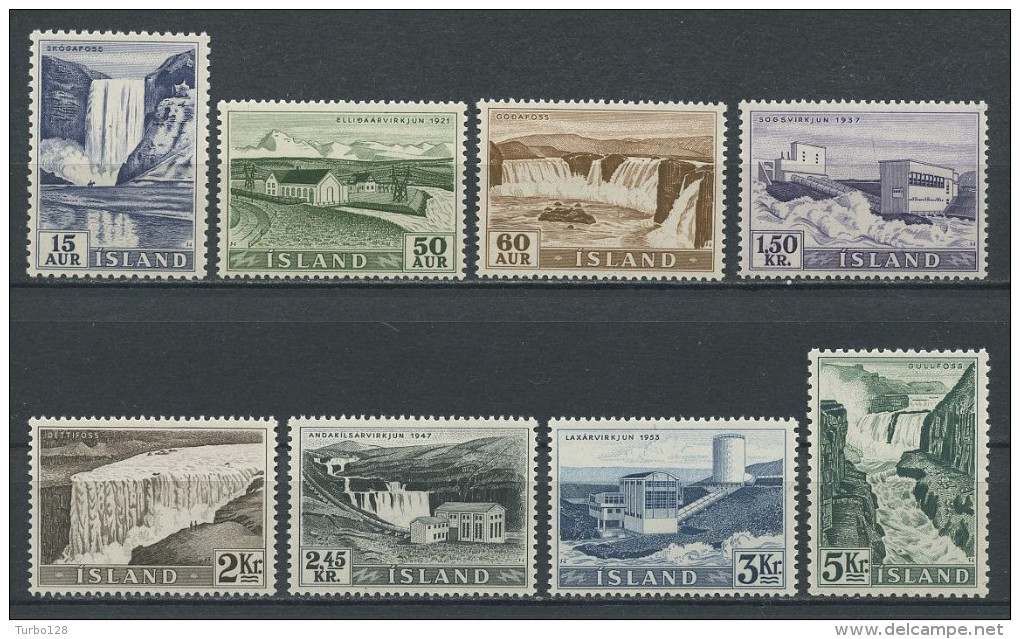 ISLANDE 1956 N° 261/268 ** Neufs = MNH LUXE Cote 67,50 € Electrification Chutes Skoga Gull Barrages Paysages Landscapes - Nuevos
