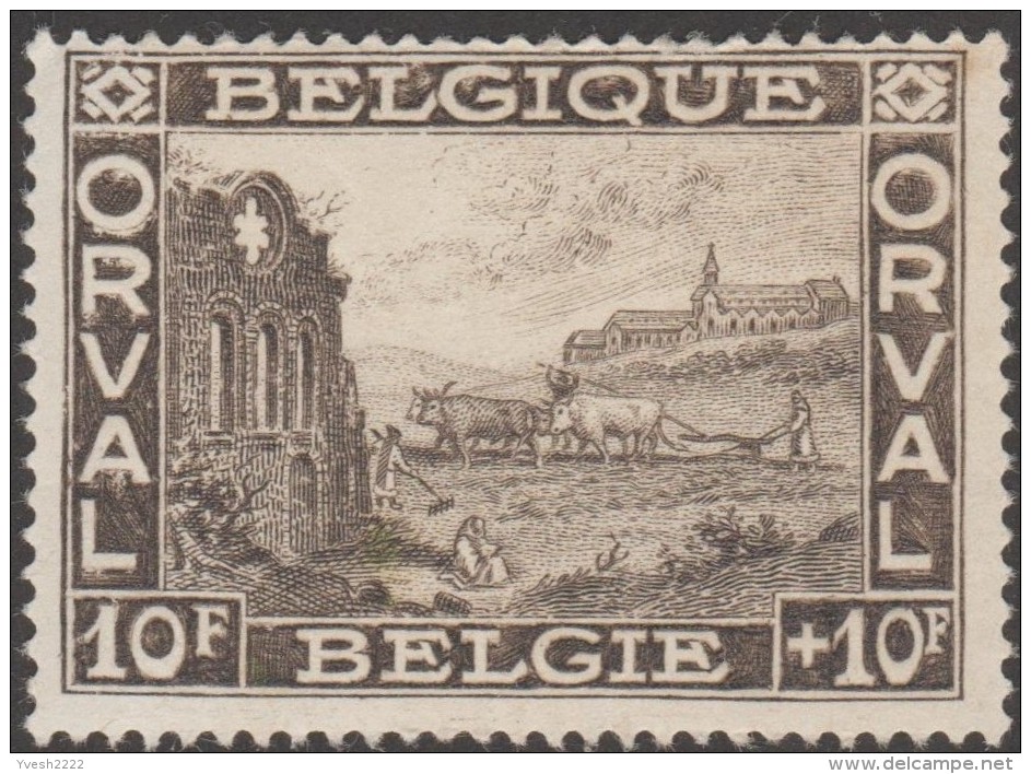 Belgique 1928 Y&T / COB 266. Abbaye D´Orval, 10 F. Moines Agriculteurs. Charrue, Vaches. Neuf Sans Charnière, MNH - Abbayes & Monastères