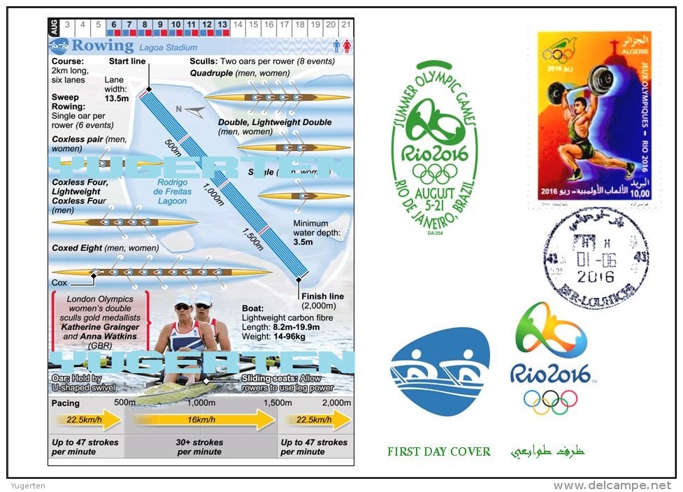 ALGERIE ALGERIA 2016 - FDC Olympic Games Rio 2016 Rowing Olympische Spiele Olímpicos Olympics Remo Rudern - Eté 2016: Rio De Janeiro