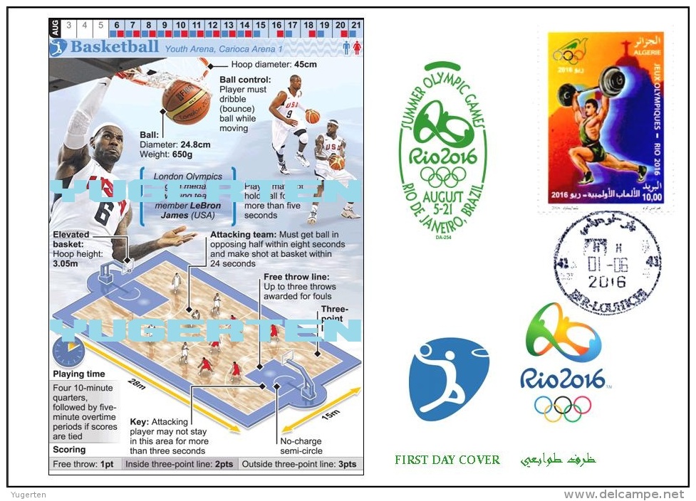 ALGERIE ALGERIA 2016 - FDC Olympic Games Rio 2016 Basketball Olympische Spiele Olímpicos Olympics Baloncesto - Summer 2016: Rio De Janeiro