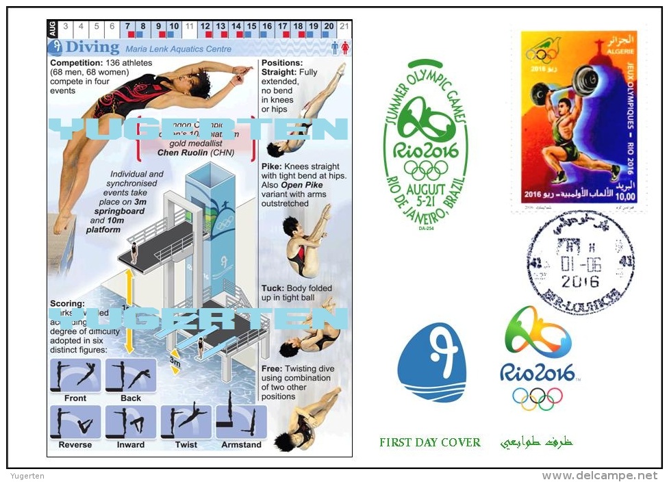 ALGERIE ALGERIA 2016 - FDC Olympic Games Rio 2016 Diving Olympische Spiele Olímpicos Olympics Plongée - Tuffi