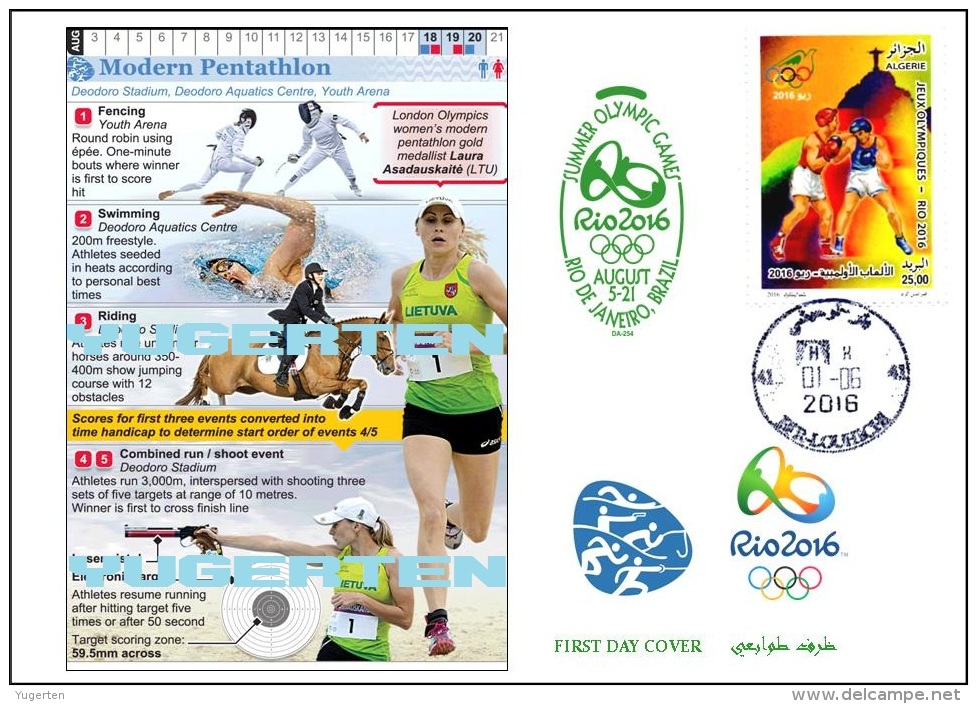 ALGERIE ALGERIA 2016 - FDC Olympic Games Rio 2016 Modern Pentathlon Olympische Olímpicos Olympics Fencing Shooting - Estate 2016: Rio De Janeiro