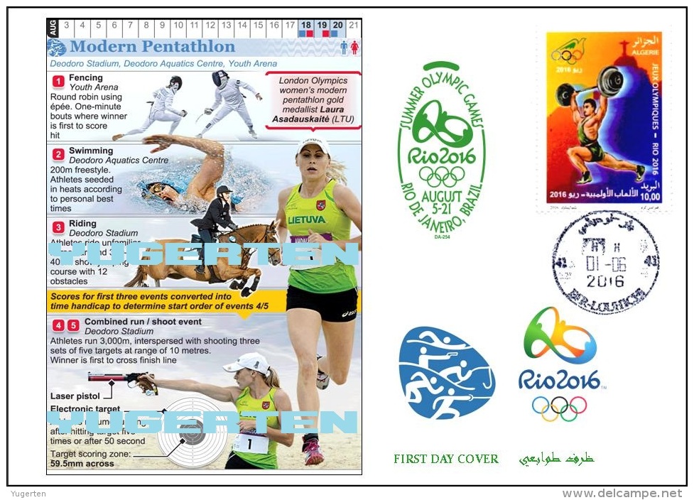 ALGERIE ALGERIA 2016 - FDC Olympic Games Rio 2016 Modern Pentathlon Olympische Olímpicos Olympics Fencing Shooting - Summer 2016: Rio De Janeiro