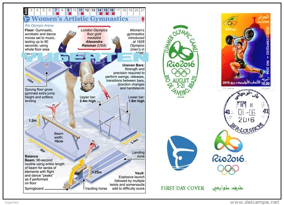 ALGERIE ALGERIA 2016 - FDC Olympic Games Rio 2016 Artistic Gymnastics W Olympische Spiele Olímpicos Olympics - Eté 2016: Rio De Janeiro