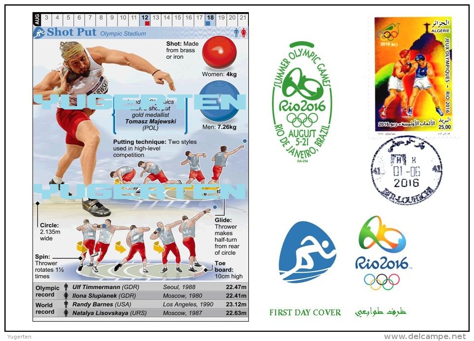 ALGERIE ALGERIA 2016 - FDC Olympic Games Rio 2016 Shot Put Poids Olympische Spiele Olímpicos Olympics - Estate 2016: Rio De Janeiro