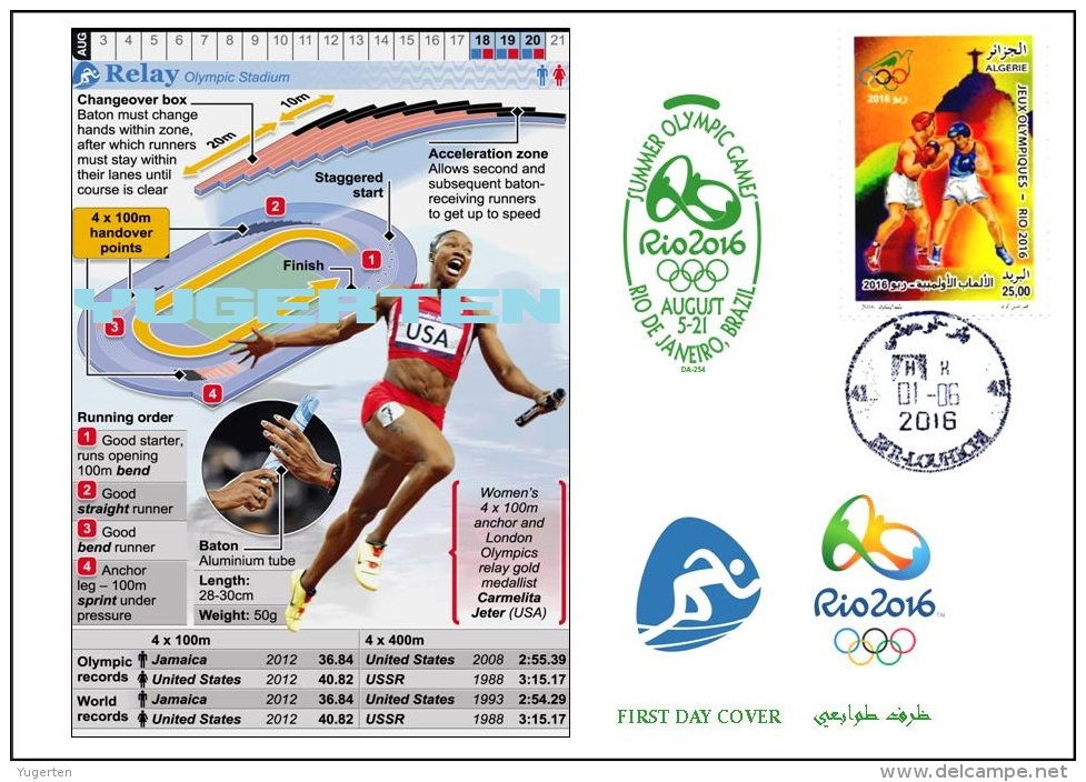 ALGERIE ALGERIA 2016 - FDC Olympic Games Rio 2016 Athletics Relay Olympische Spiele Olímpicos Olympics - Summer 2016: Rio De Janeiro