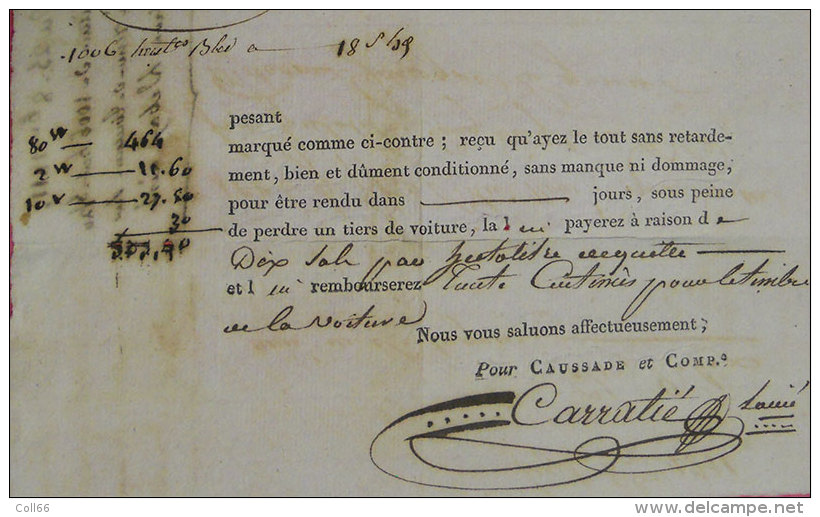 1811 Pli-Connaissement Toulouse Canal Du Midi Minot De Caussade & Marc à La Garde De Dieu Patron Théron De Marseillan - ... - 1799