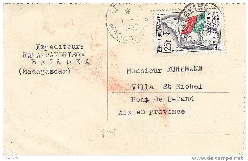 Afrique - Madagascar -  Tananarive -  Marché PTT - Ets L. Novas - Cachet Postal Betroka 1960 - Madagaskar